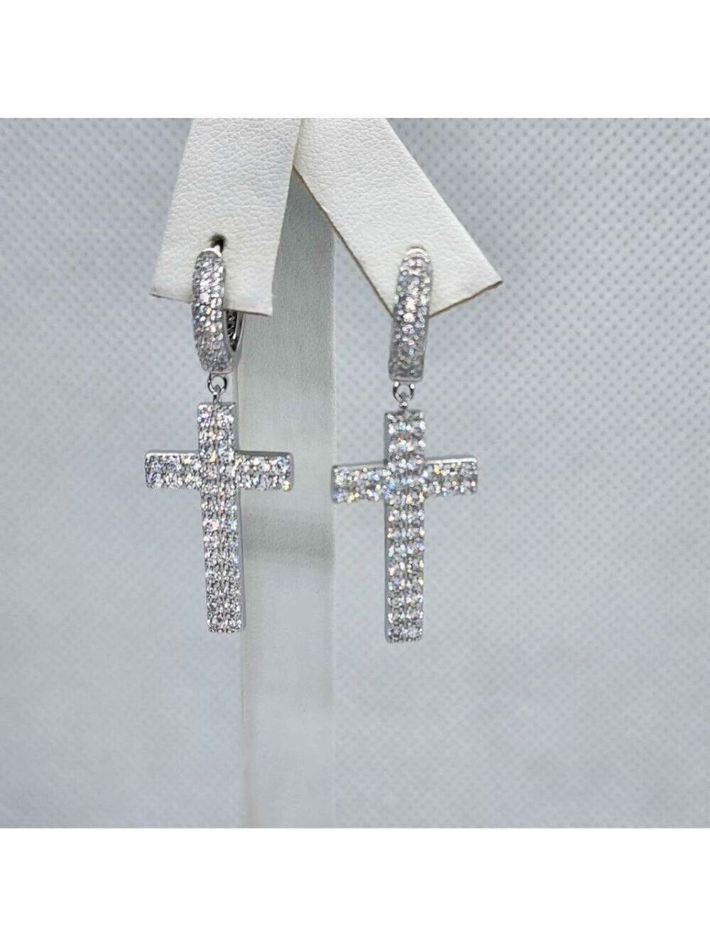 Elegant Sterling Silver 925 Cross Earrings with CZ Stones